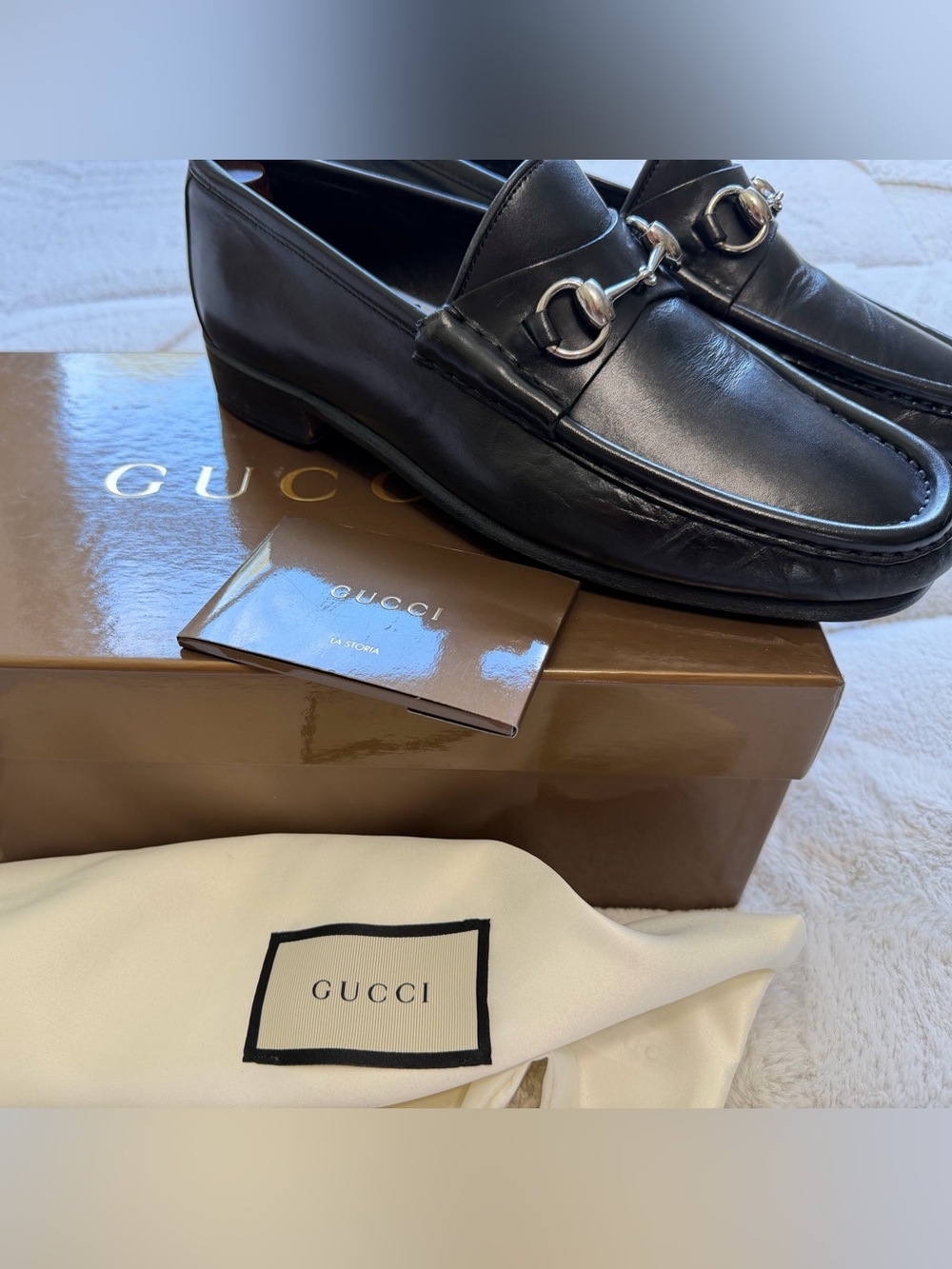 $1,090 Gucci Classic Black Leather Horsebit Loafers 9